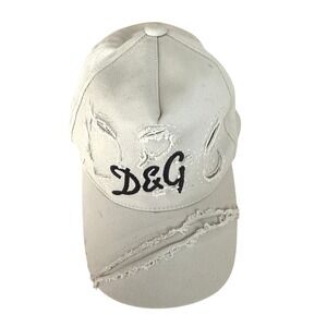 D&G Dolce Gabbana Distressed Baseball Cap Beige Cotton Made in Italy designer